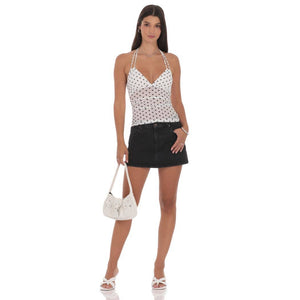 Mesh Polka Dot Halter Top in White