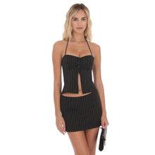 Load image into Gallery viewer, Pinstripe Halter Flyaway Top in Black