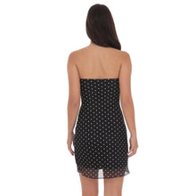 Load image into Gallery viewer, Polka Dot Embellished Mesh Strapless Dress in Black