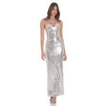 Load image into Gallery viewer, Sequin Keyhole Maxi Dress in Silver