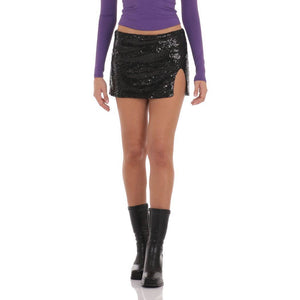 Sequin Slit Skirt in Black