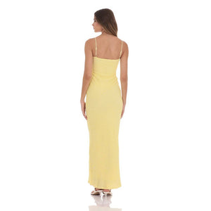 Mini Ruffle V-Neck Maxi Dress in Yellow