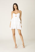 Miss Behavin' Eliana Dress in white with strapless sweetheart neckline and twist-front cutout