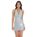 Sequin Twist V-Neck Bodycon Dress in Sky Blue: