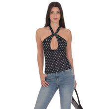 Load image into Gallery viewer, Polka Dot Cross Neck Halter Top in Black