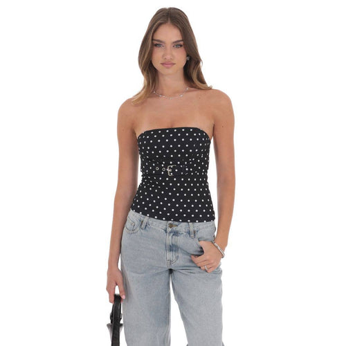Polka Dot Strapless Buckle Top in Black