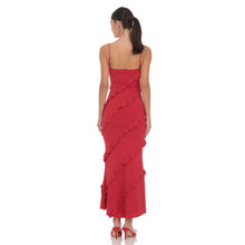 Load image into Gallery viewer, Ruffle V-Neck Maxi Dress in Red