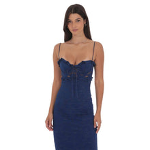 Load image into Gallery viewer, Lace Cutout Maxi Dress in Blue