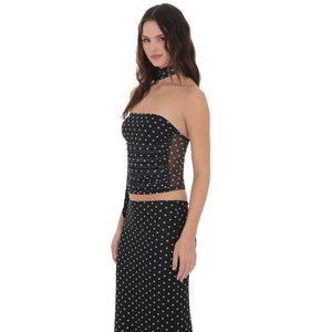 Scarf Polka Dot Mesh Tube Top in Black