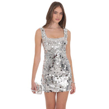 Load image into Gallery viewer, Circle Sequin Square Neck Dress in Silver