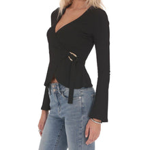 Load image into Gallery viewer, Embellished Wrap Top in Black