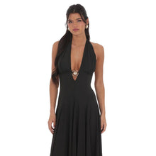 Load image into Gallery viewer, Shell Embellished Plunge Neck Maxi Dress in Black