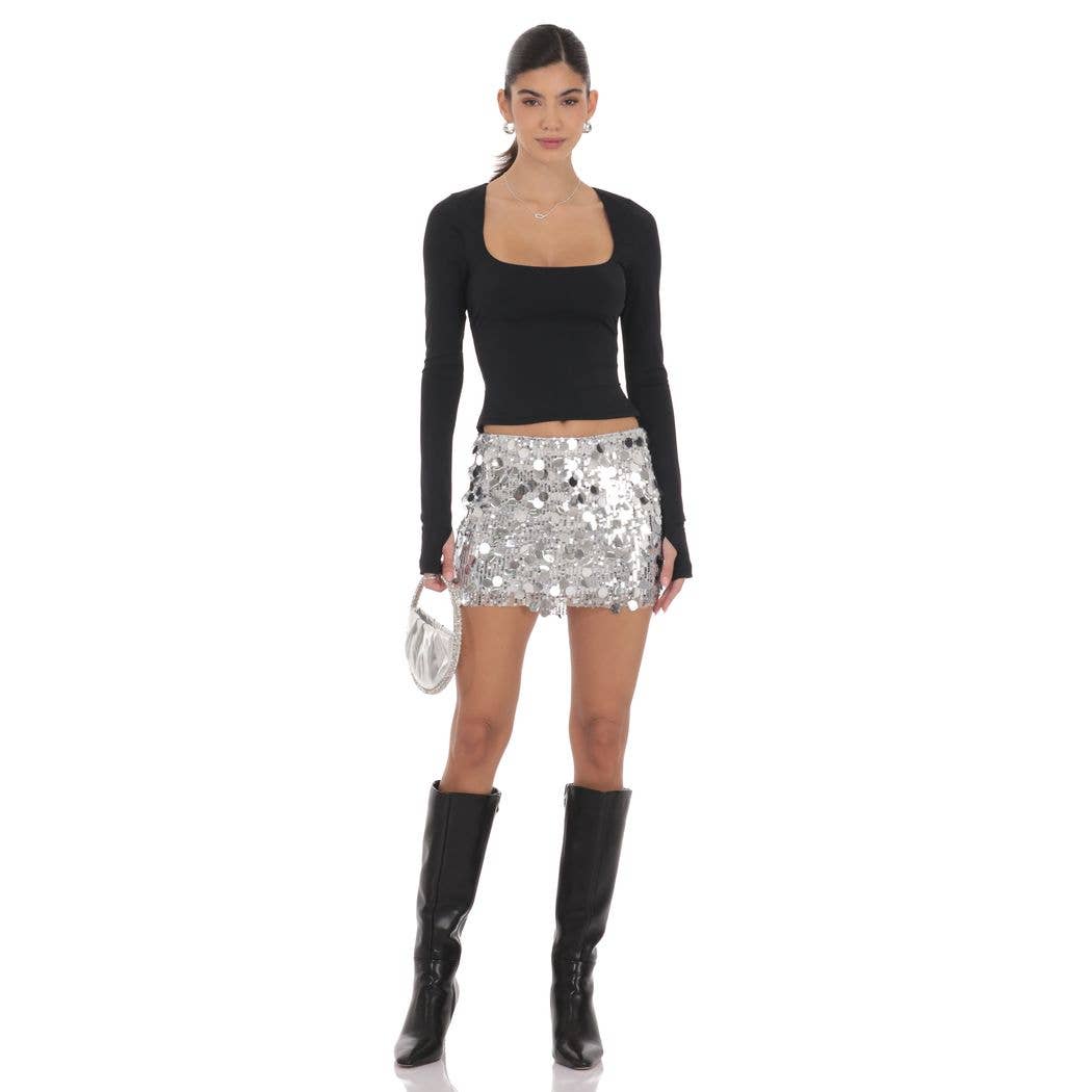 Circle Sequin Skirt in Silver