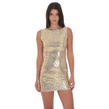 Load image into Gallery viewer, Sequin High Neck Open Back Dress in Gold