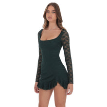 Load image into Gallery viewer, Lace Ruffle Long Sleeve Dress in Green