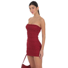 Load image into Gallery viewer, Strapless Ruffle Lace Dress in Red