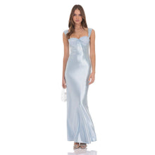 Load image into Gallery viewer, Satin Lace-Bust Maxi Dress in Light Blue