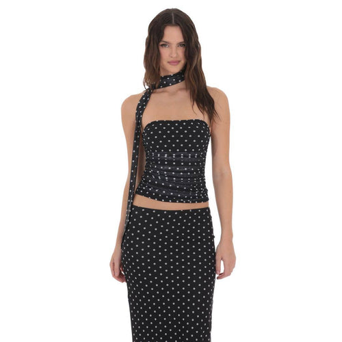 Scarf Polka Dot Mesh Tube Top in Black