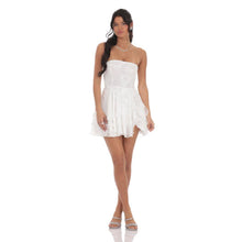 Load image into Gallery viewer, Floral Strapless Asymmetrical Dress in White