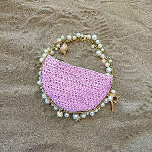 Isla Lavender Small Shells Straw Top Handle