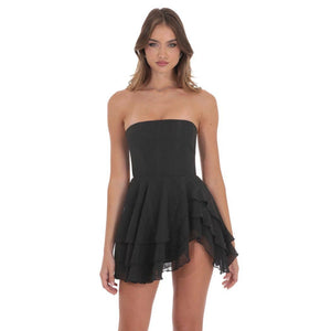 Shimmer Striped Asymmetrical Dress in Black