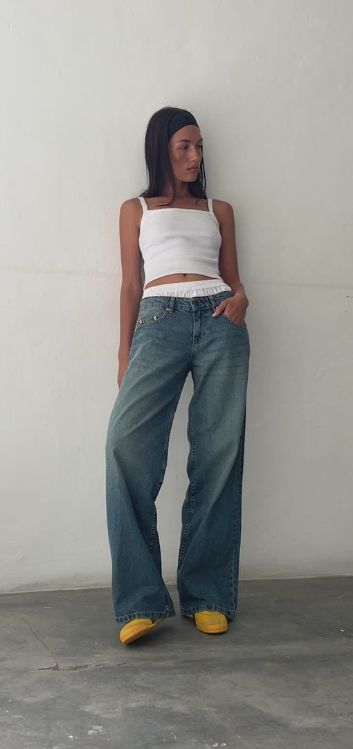 Roomy Extra Wide Low Rise Jeans - Vintage Blue Green